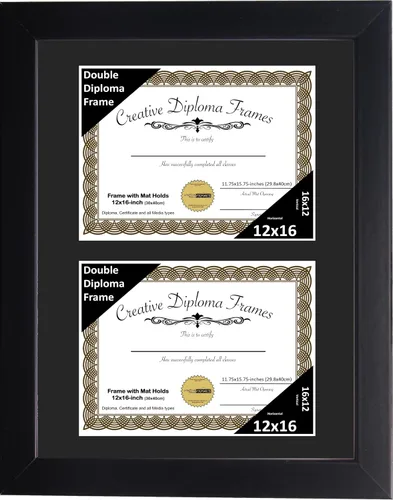 Miniatura 19 de Creative Picture Frames Marco de diploma doble clásico negro de 6 x 8 pulgadas con vidrio negro y colgador de pared instalado
