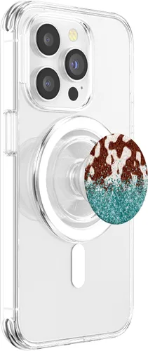 Miniatura 3 de PopSockets MagSafe PopGrip de cuero de vaca marrón con estampado de vaca para iPhone