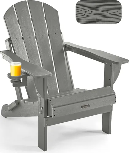 Miniatura 11 de Ciokea Silla Adirondack plegable con textura de madera, silla Adirondack para patio, resistente a la intemperie, silla de plástico para hoguera