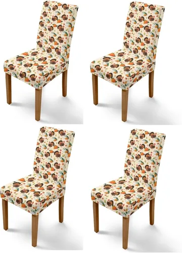 Miniatura 29 de Rnyleeg Thanksgiving Chair Covers for Living Room No Arms Turkey Pumpkin Stretch Dining Chair Covers Set of 6 Soft Washable Kitchen Chair Protector