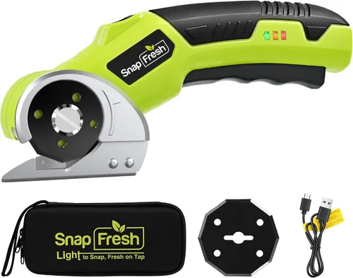Miniatura 10 de SnapFresh 4V Tijeras Eléctricas Inalámbricas - Cortador de Caja Rotativo Recargable con Batería de 2.0Ah, 2 Cuchillas Autoafilantes, Luz LED