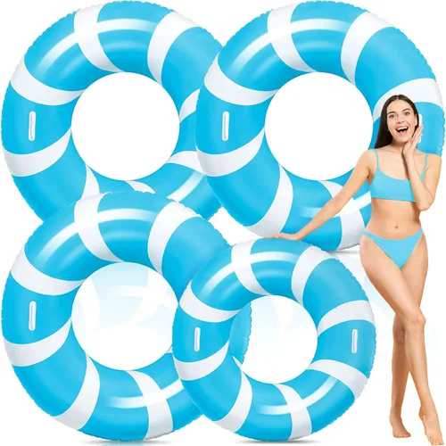 Miniatura 9 de WinnerWhy 2 anillos de natación grandes azules con asas de 47.24 pulgadas, tubo inflable clásico a rayas para piscina inflable para adultos