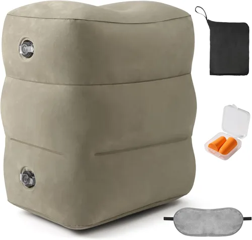Almohada Inflable de Reposapiés para Viajes - Reposapiés de Vuelo de Altura Ajustable con Máscara para los Ojos y Tapones para los Oídos para Niños
