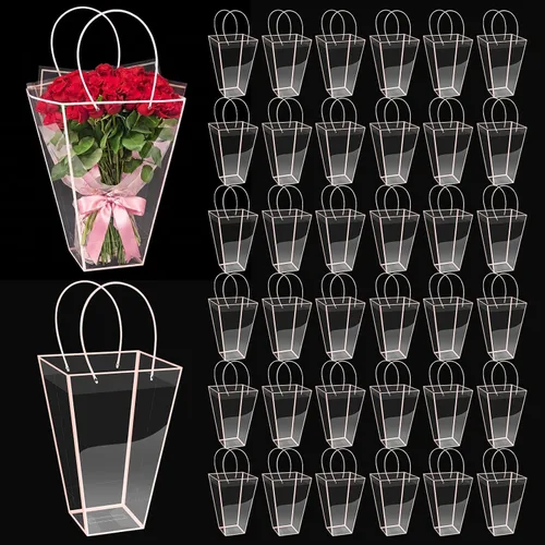 Miniatura 17 de Yexiya 12 bolsas florales grandes transparentes para ramo de flores a granel con asa transparente para regalo de boda, regalo de boda, regalo