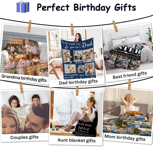 Miniatura 6 de Magimagine - Manta personalizada para papá con foto, mantas personalizadas con foto para papá de parte de su hija o hijo, regalos de cumpleaños