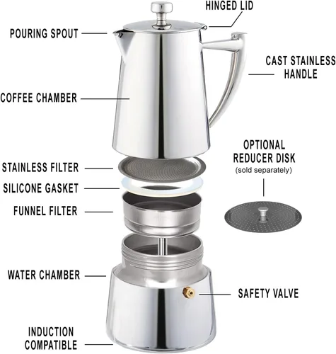 Miniatura 2 de Cuisinox Roma - Olla de espresso Moka de acero inoxidable para estufa de 4 tazas
