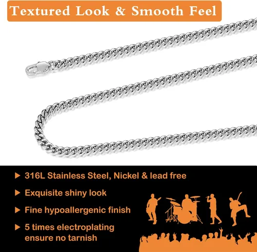 Miniatura 3 de Jewlpire - Cadena de eslabones cubanos chapada oro 18 quilates para hombres, mujeres o niños, corte diamante, acero inoxidable 316L de 18, 20, 22