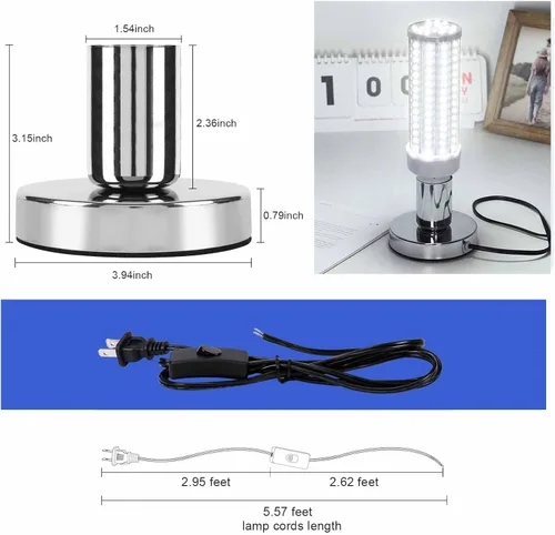 Miniatura 4 de Lámpara de mesa industrial, pequeña base de enchufe de luz de escritorio de metal pulido, soporte de bombilla de rosca Edison vintage E26/E27, cable