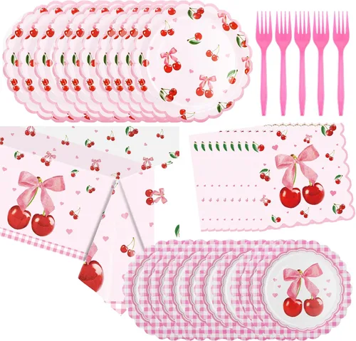 Miniatura 9 de Juego de vajilla para fiesta de cumpleaños para niñas, platos de papel y servilletas de cumpleaños, suministros de fiesta, decoración de fiesta