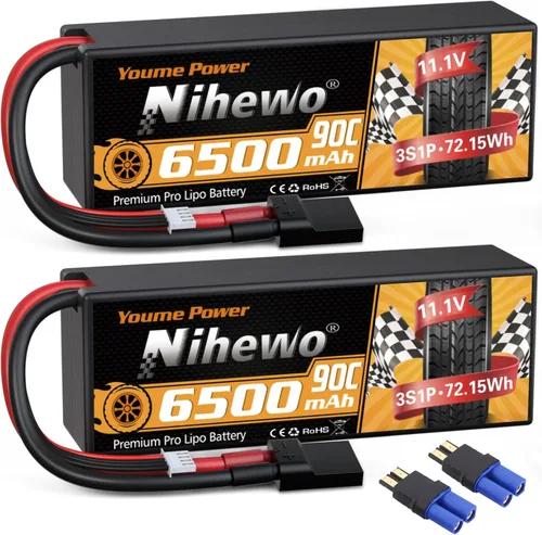 3S Lipo Battery 11.1V 6500mAh RC Battery 90C Estuche rígido con enchufe Tr + adaptador EC5 compatible con 1/8 1/10 RC camión, coche, vehículos,