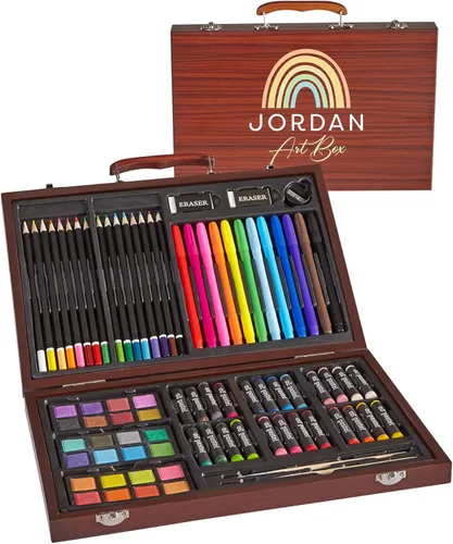 Miniatura 15 de Let's Make Memories - Juego de arte de lujo personalizado de 80 piezas para niños - Estuche de madera - Crayones al óleo, lápices