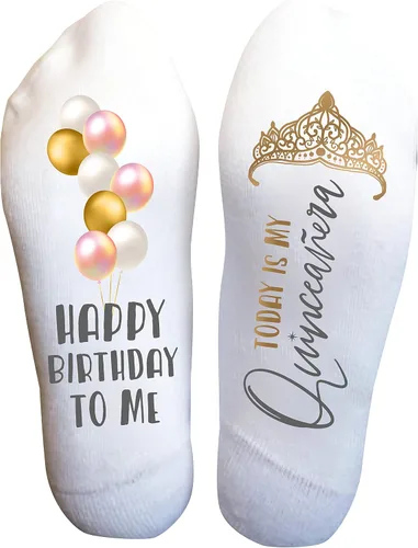 Miniatura 10 de Calcetines Divertidos Mis Quince para Niñas Adolescentes, Regalo de Quinceañera del 15º Cumpleaños, Recuerdo de Fiesta Personalizado