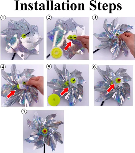 Miniatura 4 de Molinillos reflectantes brillantes con estacas, molinillos de viento para exteriores, dispositivos de miedo de pájaros, rueda de alfiler holográfico