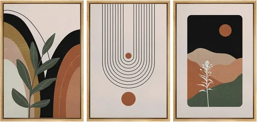 Miniatura 89 de wall26 Lienzo enmarcado para pared, juego de arte impreso con collage de polígonos en espiral negro y tostado, ilustraciones de patrones abstractos