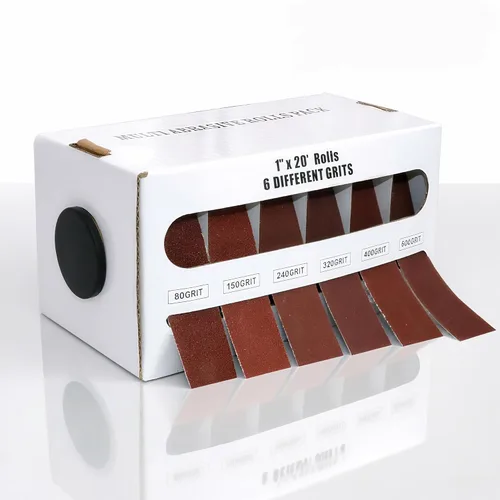 Miniatura 7 de Paquete de rollo de papel de lija 1 pulgada× 20 pies,paquete surtido con dispensador - 150,240,320,400,Rollos abrasivos de óxido de aluminio