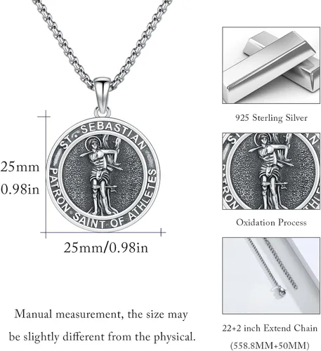 Miniatura 268 de Collar con colgante de plata de ley 925 con medalla de San Patrón, joyería religiosa para hombres y mujeres, con cadena de acero inoxidable 316L