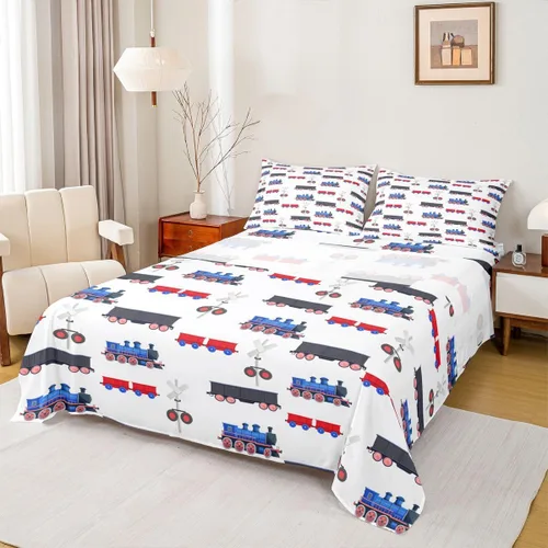 Miniatura 16 de Erosebridal Juego de sábanas de automóvil de dibujos animados para niños, juego de ropa de cama de camiones, tamaño individual, sábana bajera