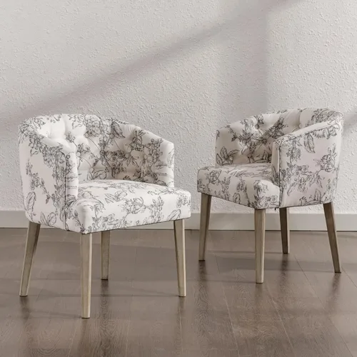 Miniatura 6 de Ya-Home Mid-Century - Juego de 2 sillas de comedor tapizadas de lino, cómodas sillas auxiliares con patas de madera para comedor, sala de estar