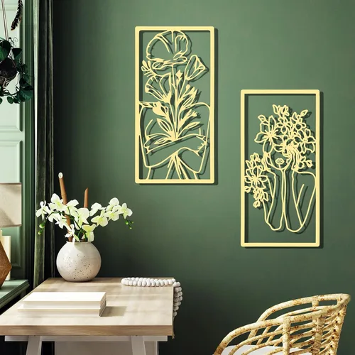 Miniatura 5 de Cindeer 4 piezas de arte de pared de metal minimalista abstracto para mujer, línea de arte de pared dorada, dibujo de línea de metal, arte colgante