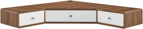 Miniatura 3 de Modway EEI-5862-WAL-WHI Transmit - Escritorio esquinero de oficina de nogal para montaje en pared, color blanco nogal