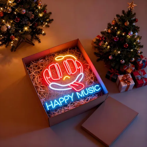 Miniatura 2 de Letrero de neón con texto en inglés «Happy Music» para decoración de pared, letras iluminadas para negocios, letreros de fiesta de cumpleaños