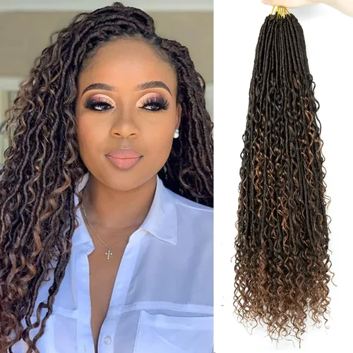 Miniatura 44 de 8 Paquetes de Rastas Falsas Bohemias de Ganchillo de 14 Pulgadas, Rastas Suaves de Ganchillo con Extremos Rizados, Pre-enrolladas, Cabello de 1B/27#
