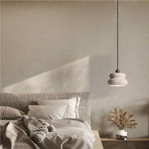 Miniatura 4 de Farmhouse Pendant Lights Fixtures Vintage Yellow Travertine Hanging Lamp with Wood Accents Japanese Wabi-Sabi Natural Chandeliers for Kitchen Island