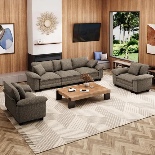 Miniatura 40 de MIXPATIO Juego de sofá modular Cloud en forma de U, asiento profundo de 3 piezas, sofá modular de 6 plazas y brazos extraíbles, felpilla de felpa