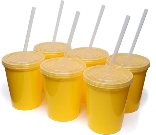 Miniatura 18 de Rolling Sands Vasos de plástico reutilizables para estadios con tapas, paquete de 6, vasos y tapas fabricados en Estados Unidos, incluye 6 popotes