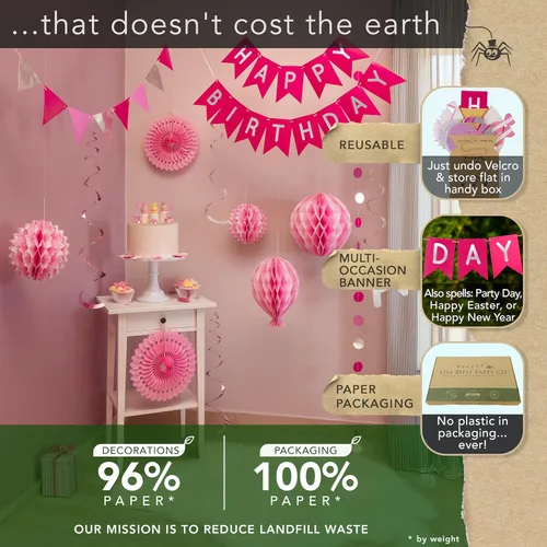 Miniatura 3 de Decoraciones de feliz cumpleaños reutilizables de alta calidad para mujeres y niñas, decoraciones de fiesta rosa, pancarta para múltiples ocasiones
