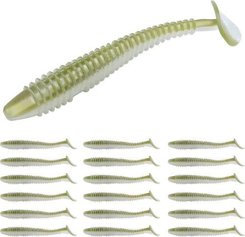 Miniatura 26 de RUNCL Swimbaits - Paleta de 10/20/30/40 unidades, cola de paleta de 5/4/3/2 pulgadas, señuelo suave para lubina de trucha, cebo de plástico duradero