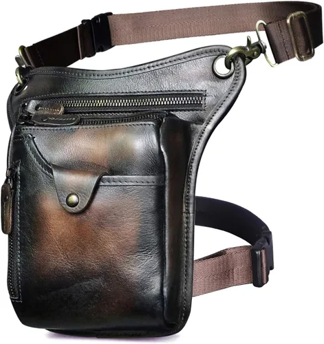 Le'aokuu Riñonera deportiva de cuero genuino para mujer y hombre, riñonera, para montar a la cadera, para muslo, piernas cruzadas