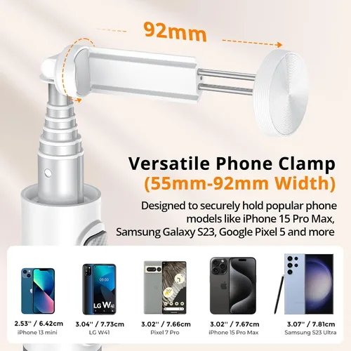 Miniatura 8 de ATUMTEK Trípode selfie stick de 62 pulgadas, trípode extensible de aluminio con control remoto Bluetooth recargable, compatible con teléfonos