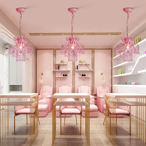 Miniatura 6 de Q&S Mini Lámpara de Araña de Cristal, Lámpara de Araña Rosa Moderna, Pequeña Lámpara Colgante para Habitación de Princesa, Vestidor, Baño, Tienda