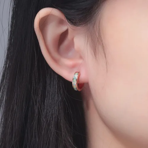 Miniatura 19 de CiNily Aretes Huggie de ópalo con bisagras, chapados en oro, hipoalergénicos, pequeños aretes de aro para mujeres, adolescentes, niñas, hombres