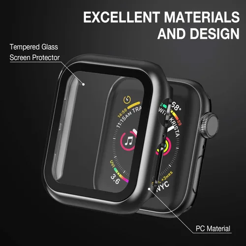 Miniatura 5 de Funda compatible con Apple Watch de 1 37⁄64 pulgadas (40 mm), serie 6/5/4/SE, con protector de pantalla de vidrio templado integrado, carcasa Negro