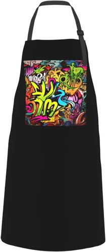 Miniatura 2 de Graffiti Drawing Aprons for Women with 2 Pockets, Kitchen Cooking Apron for Men, Water and Oil Resistant, Adjustable Bib Apron Extra Long Work