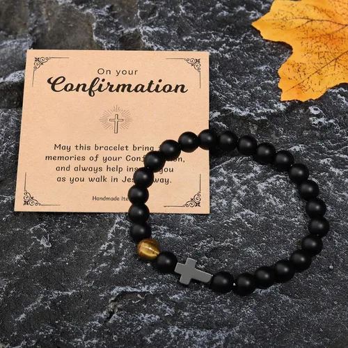 Miniatura 4 de To Mens Boys Beaded Cross Bracelet Gifts for Dad, Bonus Dad, Uncle, Son, Nephew, Grandson - Fathers Day Birthday Christmas Gifts First Communion