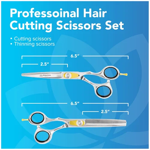 Miniatura 3 de Equinox International, Serie profesional de filo de afeitado - Juego de tijeras para cortar y adelgazar y texturizar el cabello, 6.5 pulgadas, acero