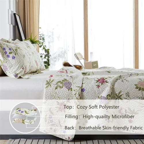 Miniatura 3 de Green Essen Colchas Florales Vintage Tamaño Full/Queen Colcha Ligera Rústica Botánica Ropa de Cama Plantas de Jardín Floración Juego de Colcha