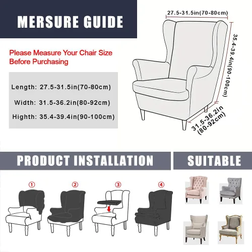 Miniatura 3 de NILUOH Funda para silla Wingback, 2 piezas, fundas elásticas de elastano para silla con respaldo de ala, funda lavable para sillones con respaldo
