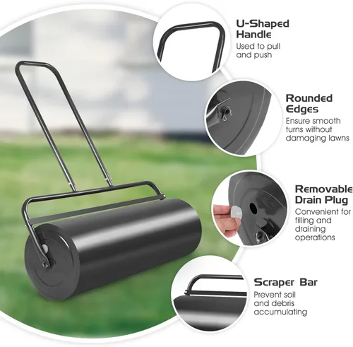 Miniatura 4 de IRONMAX Rodillo de césped, 36 pulgadas, 17 galones, rodillo de acero para patio con tapón de drenaje extraíble, rodillos de césped para césped Negro