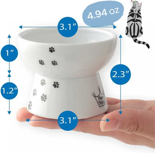 Miniatura 3 de Necoichi - Cuenco elevado de comida para gatos, cuenco elevado de cerámica para fatiga de bigotes y cuello, apto para lavavajillas y microondas