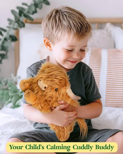 Miniatura 7 de Cuckool Highland Cow - Animales de peluche, adorable animal de peluche esponjoso de ganado de las tierras altas, lindo peluche suave de vaca