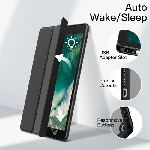 Miniatura 6 de JETech Funda para iPad de 9.7 pulgadas (6ª/5ª generación, 2018/2017) con soporte para lápices, carcasa trasera transparente transparente y delgada