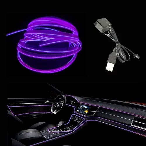 Miniatura 18 de Tira de luces LED de cable electroluminiscente azul para interior de automóvil, 6.5 pies de cable de neón con controlador USB de 5 voltios
