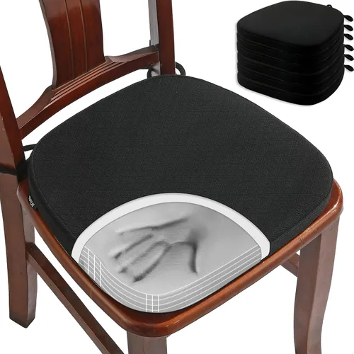 Miniatura 8 de BUYUE Cojines de Espuma Viscoelástica de Lujo para Sillas, Paquete de 6, Jacquard 16" en Forma de U, Cojines Cómodos para Sillas de Comedor, Borgoña