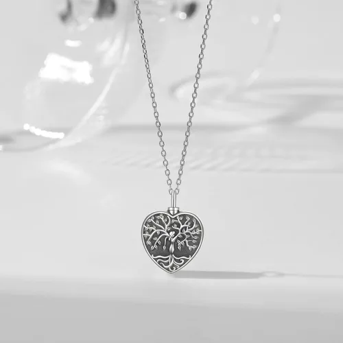 Miniatura 167 de Collar con colgante de urna de cenizas de cremación y árbol de la vida para mujer, plata de ley US1