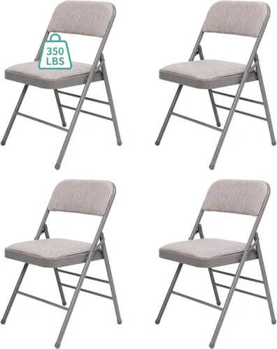 Miniatura 20 de Paquete de 4 sillas plegables negras con cojín acolchado de tela, juego de sillas de comedor de tela, sillas plegables apilables portátiles