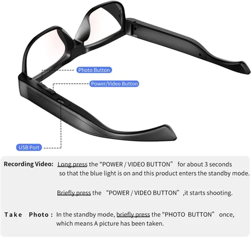 Miniatura 3 de Gafas de Cámara Gafas de Video Inteligentes con Cámara Gafas Deportivas Portátiles para los Ojos Grabación al Aire Libre Motociclismo Senderismo